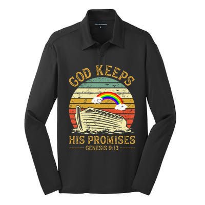 God Keeps His Promises Rainbow Noah Ark Jesus Christian Silk Touch Performance Long Sleeve Polo