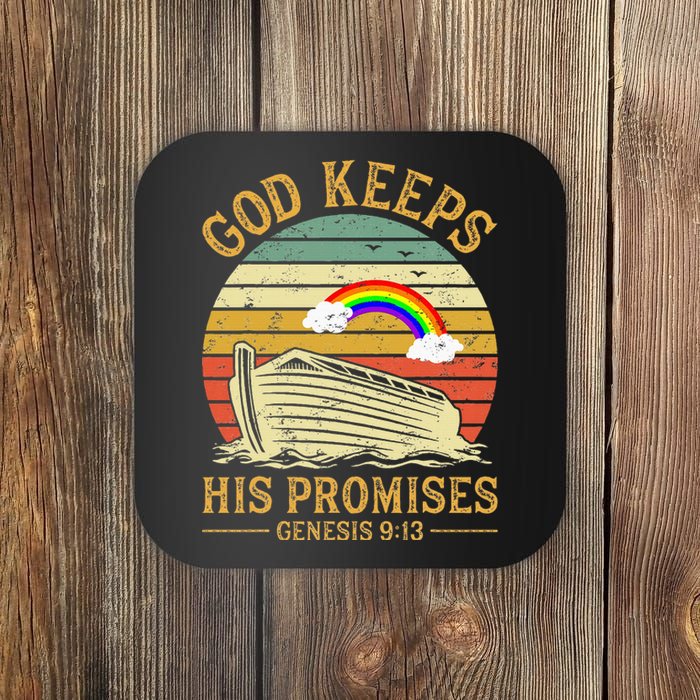 God Keeps His Promises Rainbow Noah Ark Jesus Christian Coaster