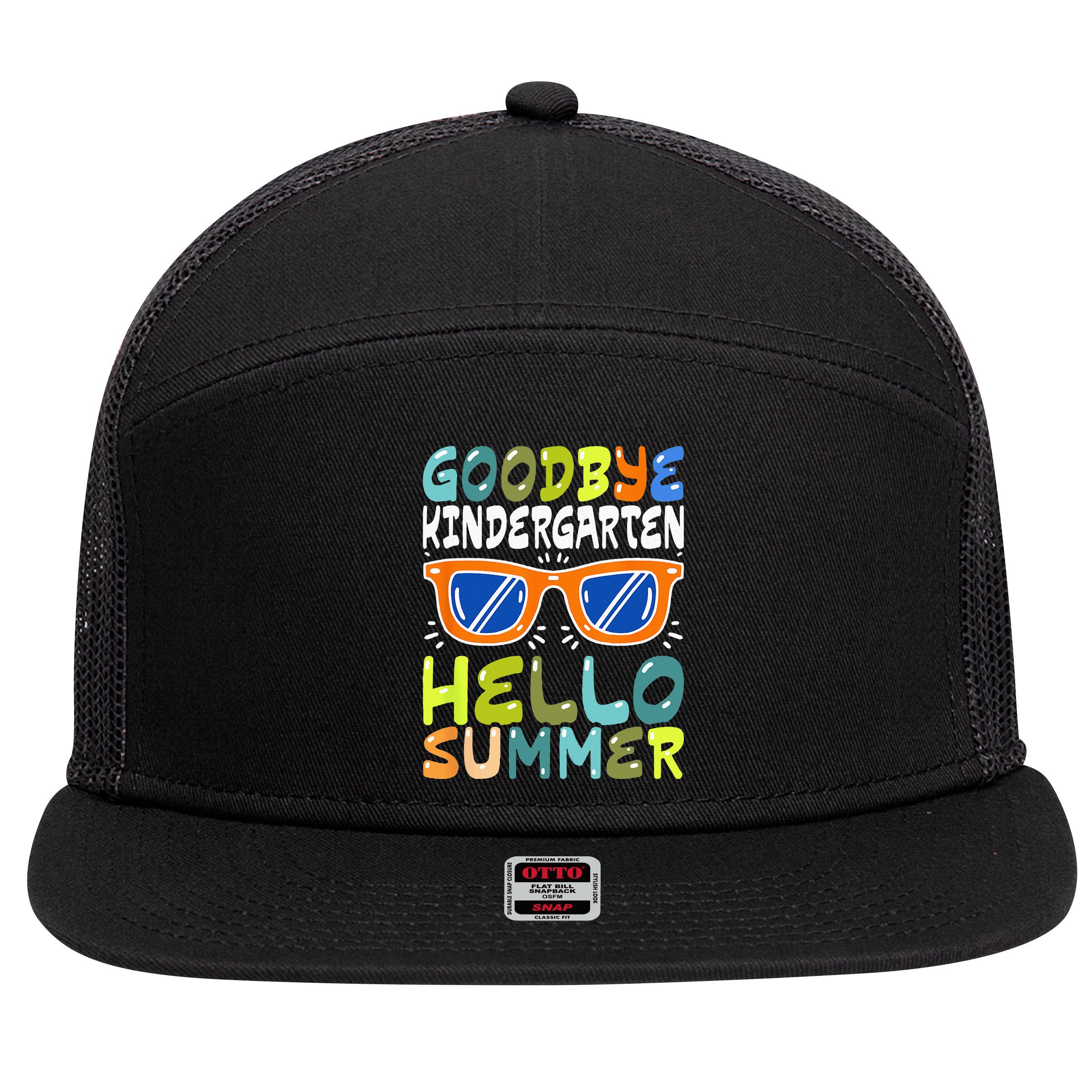 Goodbye Kindergarten Hello Summer Kinder Graduate 7 Panel Mesh Trucker Snapback Hat