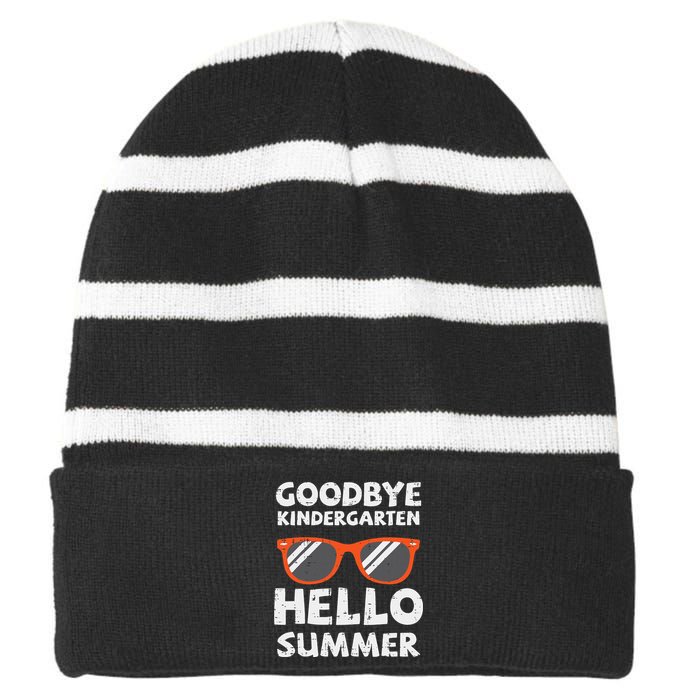 Goodbye Kindergarten Hello Summer Last Day Graduation Striped Beanie with Solid Band