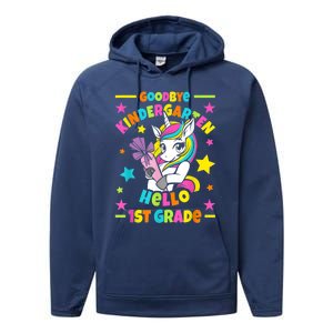 Goodbye Kindergarten Hello 1st Grade I Unicorn Performance Fleece Hoodie