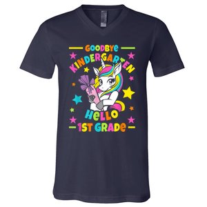 Goodbye Kindergarten Hello 1st Grade I Unicorn V-Neck T-Shirt