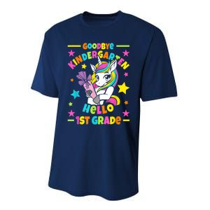 Goodbye Kindergarten Hello 1st Grade I Unicorn Performance Sprint T-Shirt