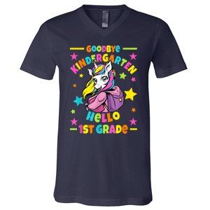 Goodbye Kindergarten Hello 1st Grade I Unicorn V-Neck T-Shirt