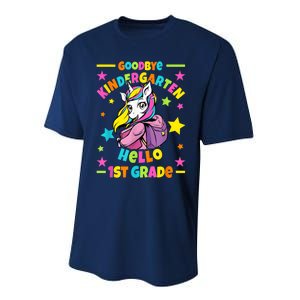 Goodbye Kindergarten Hello 1st Grade I Unicorn Performance Sprint T-Shirt