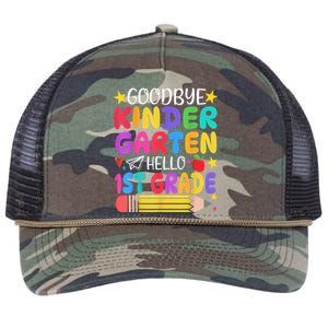 Goodbye Kindergarten Hello First Grade Graduation First Day Retro Rope Trucker Hat Cap