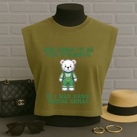 God Knew I’D Be Too Powerful If I Had Basic Social Skills Teddy Bear Garment-Dyed Women's Muscle Tee