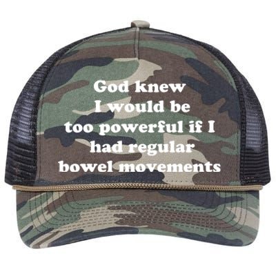 God Knew I Would Be Too Powerful If I Had Regular Bowel Movements Retro Rope Trucker Hat Cap