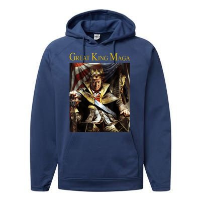 Great King Maga Donald Trump Throne Performance Fleece Hoodie