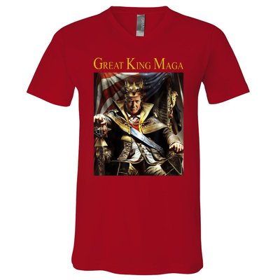 Great King Maga Donald Trump Throne V-Neck T-Shirt