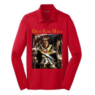 Great King Maga Donald Trump Throne Silk Touch Performance Long Sleeve Polo