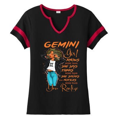 Gemini Knows More Than She Says For Black Wo Ladies Halftime Notch Neck Tee