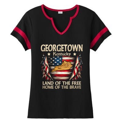 Georgetown Kentucky Usa Flag 4th Of July Cool Gift Ladies Halftime Notch Neck Tee