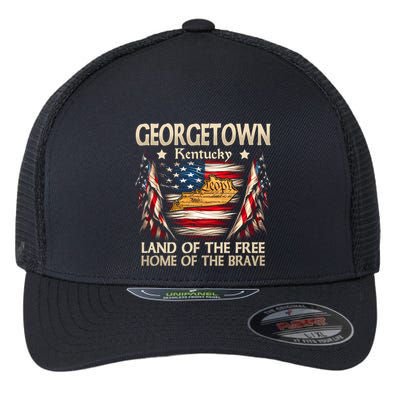 Georgetown Kentucky Usa Flag 4th Of July Cool Gift Flexfit Unipanel Trucker Cap
