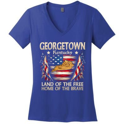 Georgetown Kentucky Usa Flag 4th Of July Cool Gift Women's V-Neck T-Shirt