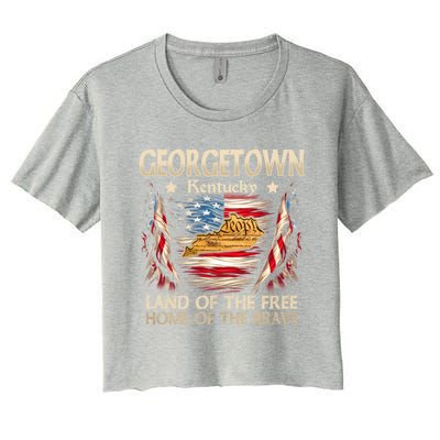 Georgetown Kentucky Usa Flag 4th Of July Cool Gift Women's Crop Top Tee