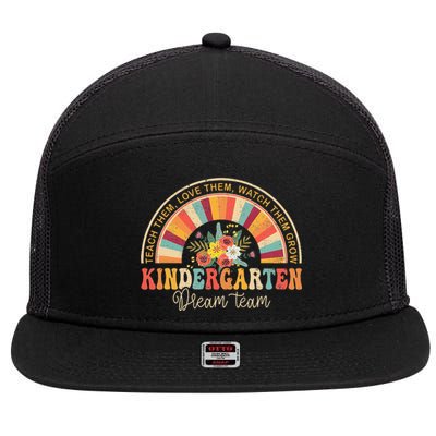 Groovy Kindergarten Vibes Team Back To School Teachers 7 Panel Mesh Trucker Snapback Hat