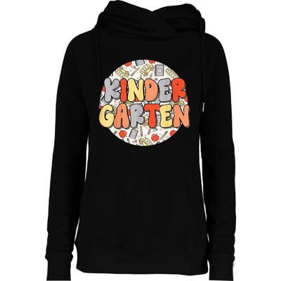 Groovy Kindergarten Vibes Retro Teachers Back To School Womens Funnel Neck Pullover Hood