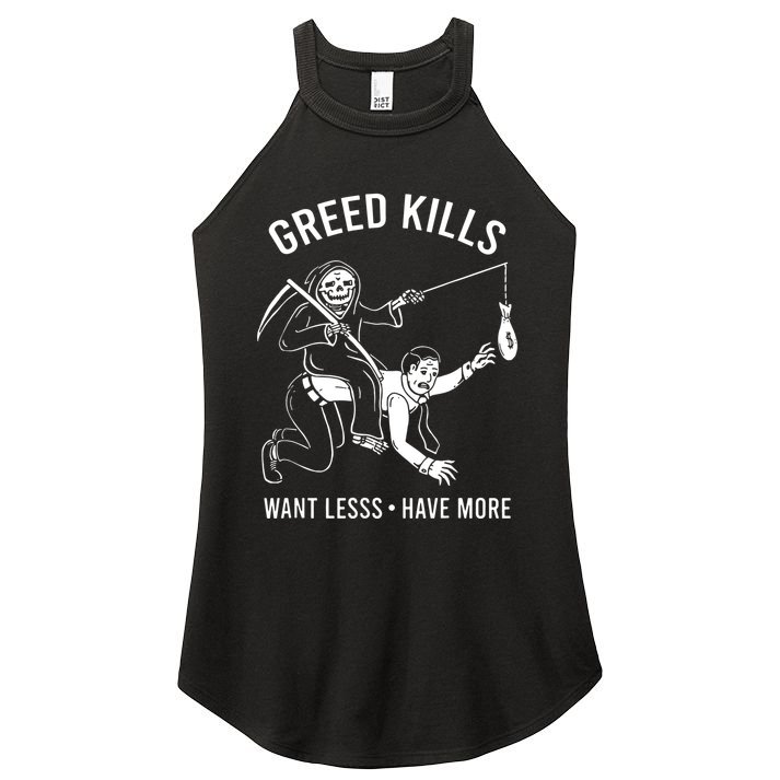 Greed Kills Want Less Have More Women's Perfect Tri Rocker Tank