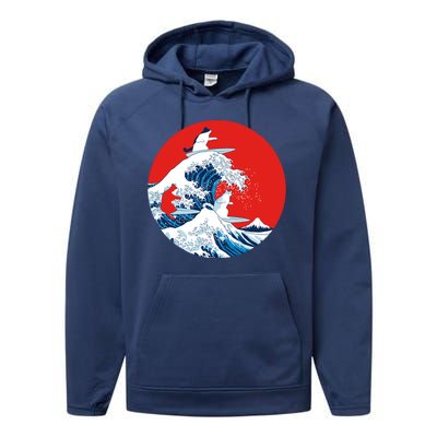 Great Kanagawa Wave Of Cats Performance Fleece Hoodie