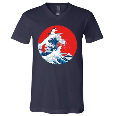 Great Kanagawa Wave Of Cats V-Neck T-Shirt