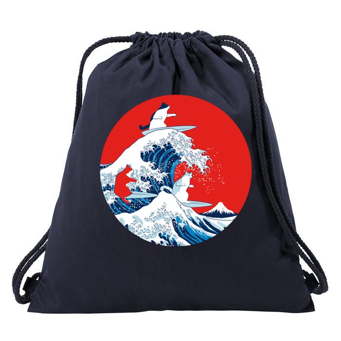 Great Kanagawa Wave Of Cats Drawstring Bag