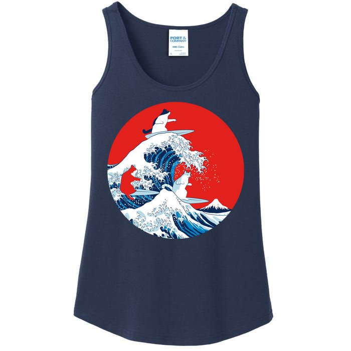 Great Kanagawa Wave Of Cats Ladies Essential Tank