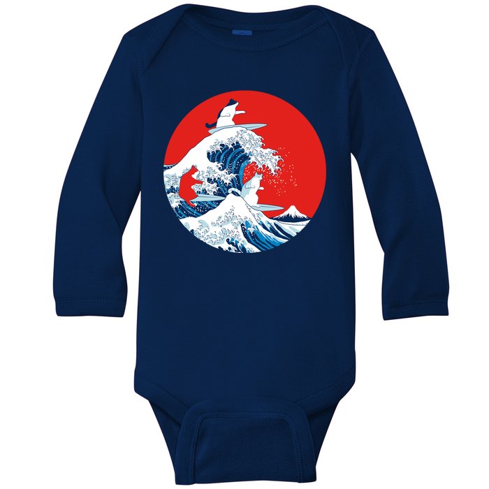 Great Kanagawa Wave Of Cats Baby Long Sleeve Bodysuit