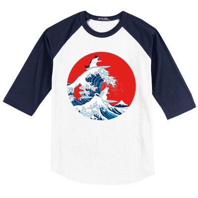 Great Kanagawa Wave Of Cats Baseball Sleeve Shirt