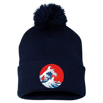 Great Kanagawa Wave Of Cats Pom Pom 12in Knit Beanie