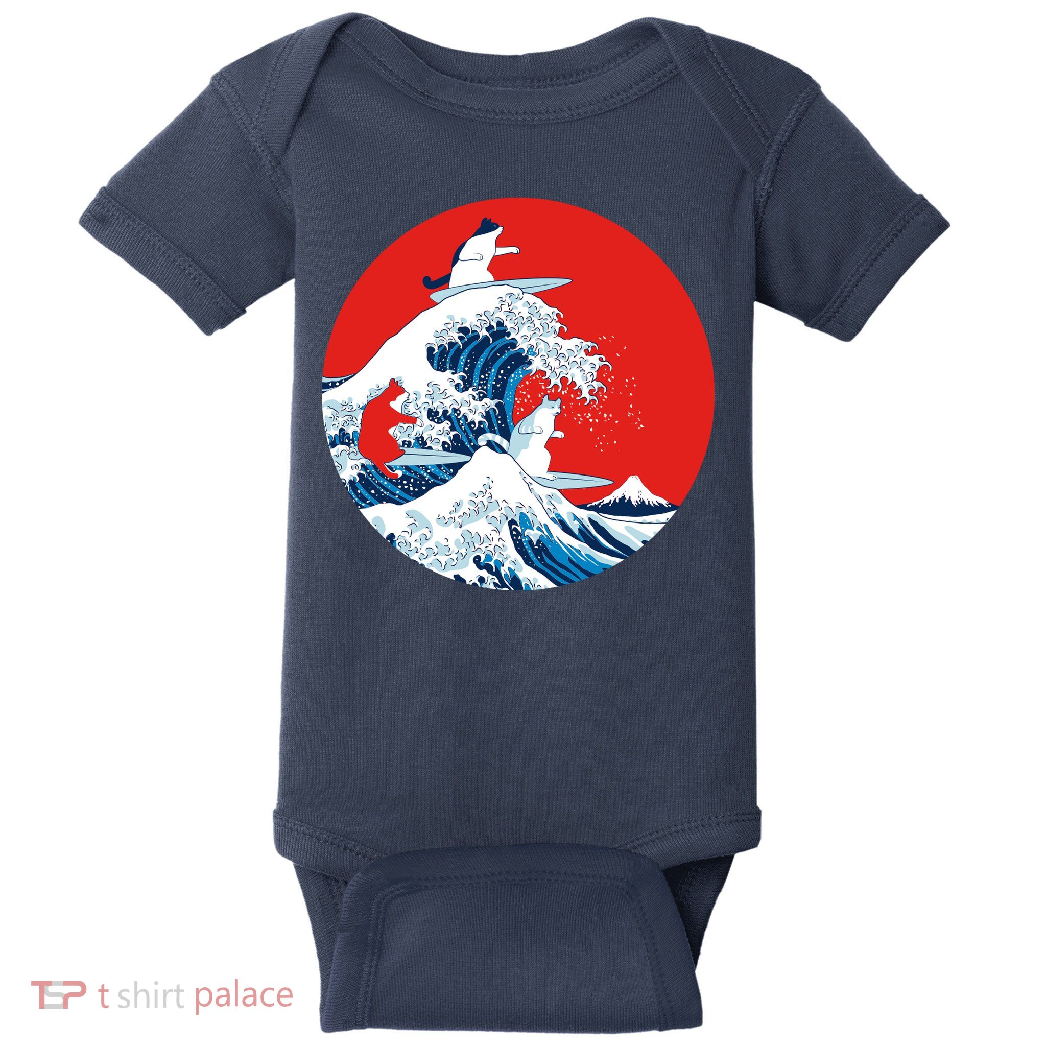 Great Kanagawa Wave Of Cats Baby Bodysuit