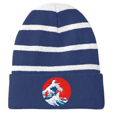 Great Kanagawa Wave Of Cats Striped Beanie with Solid Band