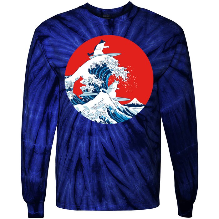 Great Kanagawa Wave Of Cats Tie-Dye Long Sleeve Shirt