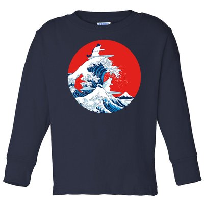 Great Kanagawa Wave Of Cats Toddler Long Sleeve Shirt