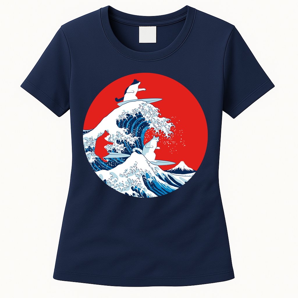 Great Kanagawa Wave Of Cats Womens T-Shirt