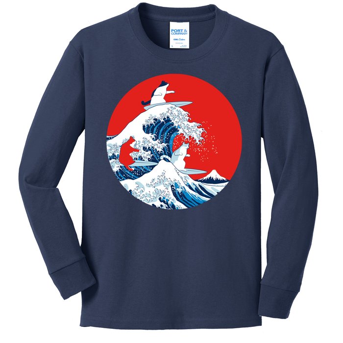 Great Kanagawa Wave Of Cats Kids Long Sleeve Shirt