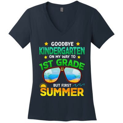 Goodbye Kindergarten Way To 1st Grade Summer Graduation Women's V-Neck T-Shirt