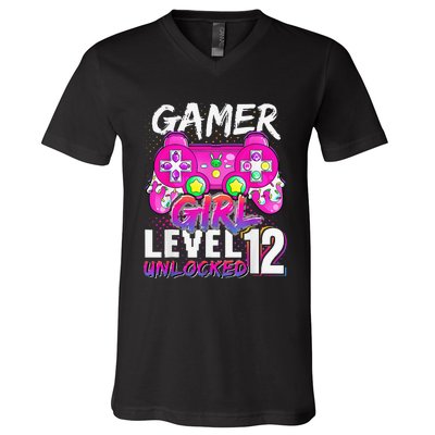 Gamer Level 12 Unlocked Video Game 12th Birthday V-Neck T-Shirt