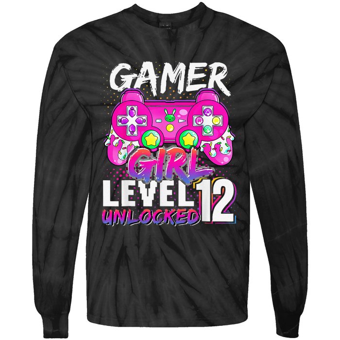 Gamer Level 12 Unlocked Video Game 12th Birthday Tie-Dye Long Sleeve Shirt