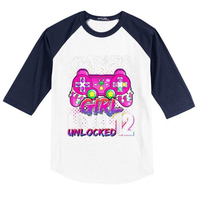 Gamer Level 12 Unlocked Video Game 12th Birthday Baseball Sleeve Shirt