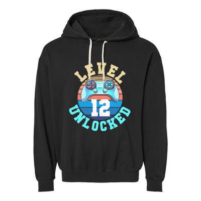 Gamer Level 12 Unlocked Video Game 12th Birthday Garment-Dyed Fleece Hoodie