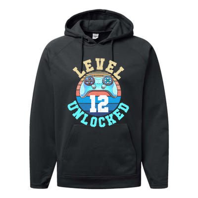 Gamer Level 12 Unlocked Video Game 12th Birthday Performance Fleece Hoodie