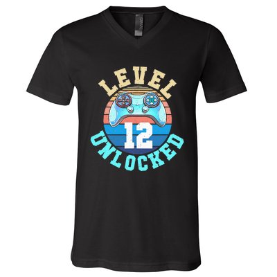 Gamer Level 12 Unlocked Video Game 12th Birthday V-Neck T-Shirt