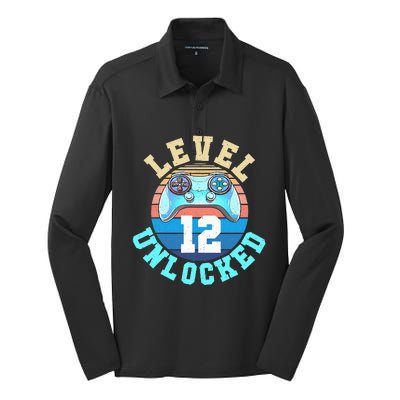 Gamer Level 12 Unlocked Video Game 12th Birthday Silk Touch Performance Long Sleeve Polo