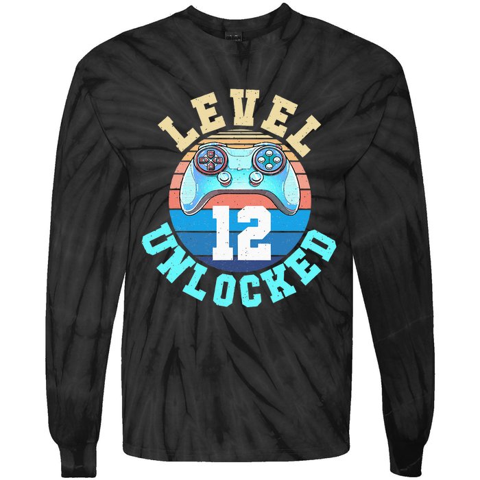 Gamer Level 12 Unlocked Video Game 12th Birthday Tie-Dye Long Sleeve Shirt