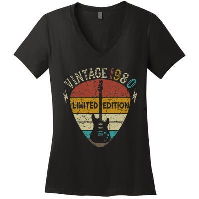 Guitar Lover 43 Years Old Gift Vintage 1980 43th Birthday Women's V-Neck T-Shirt