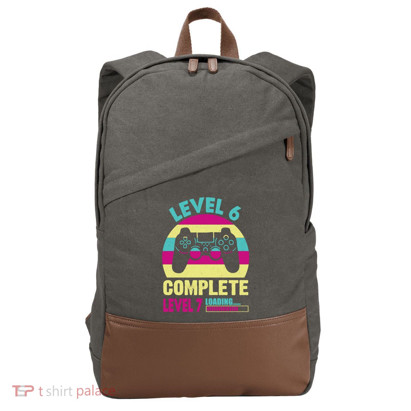 Gamer Level 6 Complete Level 7 Loading 6th Birthday Great Gift Cotton Canvas Backpack