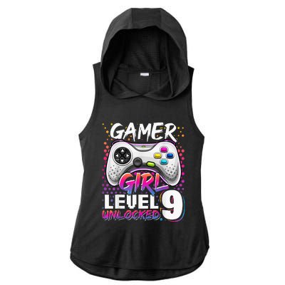 Gamer Level 9 Unlocked Video Game 9th Birthday Gift Ladies PosiCharge Tri-Blend Wicking Draft Hoodie Tank