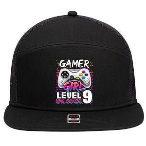 Gamer Level 9 Unlocked Video Game 9th Birthday Gift 7 Panel Mesh Trucker Snapback Hat