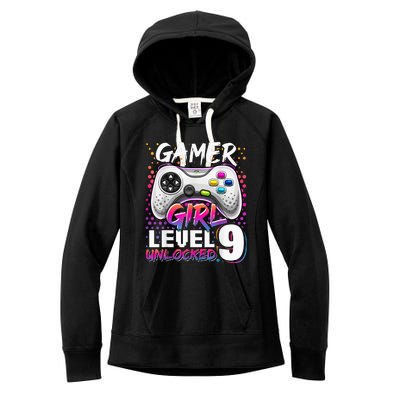 Gamer Level 9 Unlocked Video Game 9th Birthday Gift Women's Fleece Hoodie